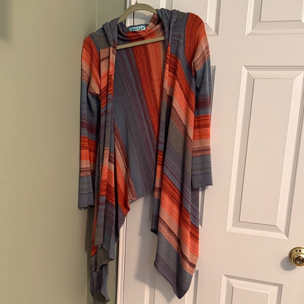 Goddis Vibrant Striped Open Hooded Cardigan